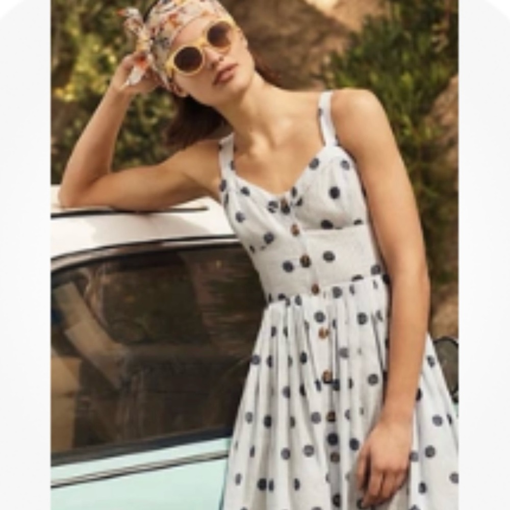 Maeve White Polka Dot Midi Dress